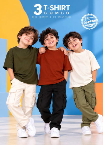 Pockman Boys's Premium Cotton Terry T-Shirt Combo | Pack of 3