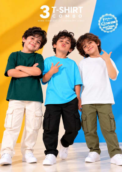 Pockman Boys's Premium Cotton Terry T-Shirt Combo | Pack of 3