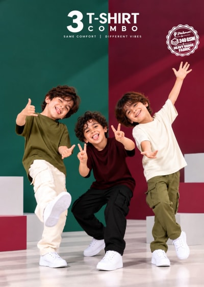 Pockman Boys's Premium Cotton Terry T-Shirt Combo | Pack of 3