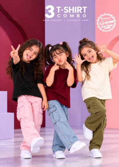 Pockman Girls's Premium Cotton Terry T-Shirt Combo | Pack of 3