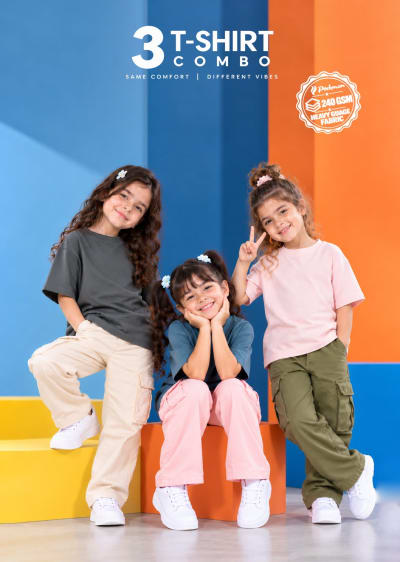 Pockman Girls's Premium Cotton Terry T-Shirt Combo | Pack of 3