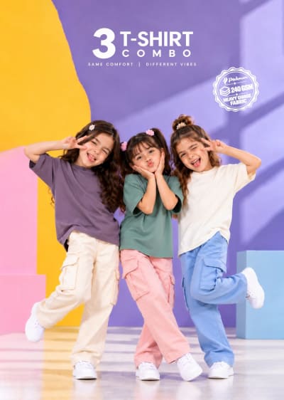 Pockman Girls's Premium Cotton Terry T-Shirt Combo | Pack of 3