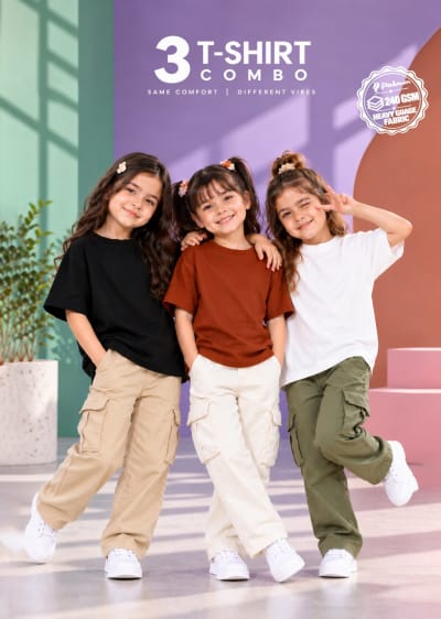 Pockman Girls's Premium Cotton Terry T-Shirt Combo | Pack of 3
