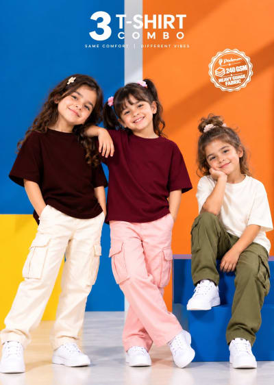 Pockman Girls's Premium Cotton Terry T-Shirt Combo | Pack of 3