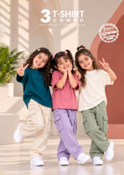 Pockman Girls's Premium Cotton Terry T-Shirt Combo | Pack of 3