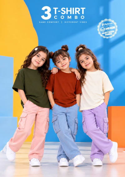 Pockman Girls's Premium Cotton Terry T-Shirt Combo | Pack of 3
