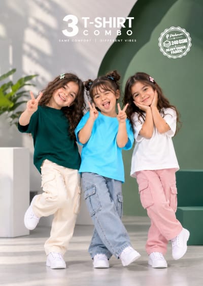 Pockman Girls's Premium Cotton Terry T-Shirt Combo | Pack of 3