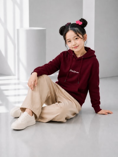 Pockman Girls Premium 350 GSM Cotton Fleece Winter Hoodie