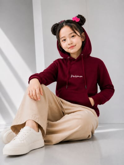 Pockman Girls Premium 350 GSM Cotton Fleece Winter Hoodie