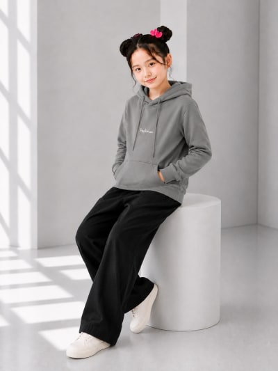 Pockman Girls Premium 350 GSM Cotton Fleece Winter Hoodie
