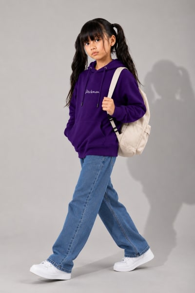 Pockman Girls Premium 350 GSM Cotton Fleece Winter Hoodie