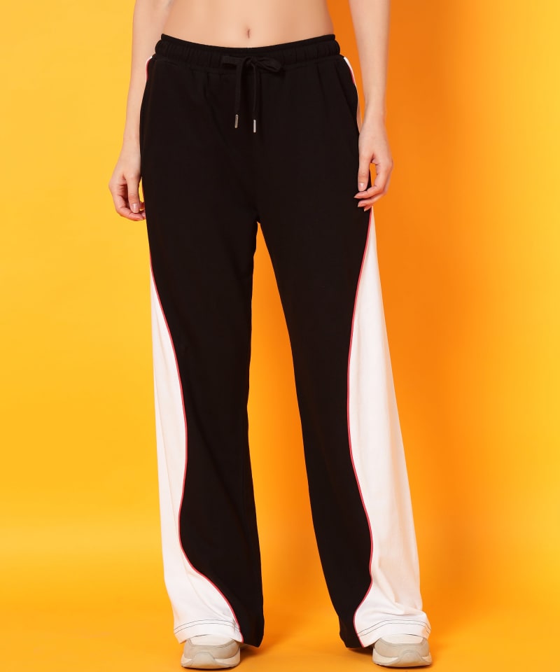PockMAN Women Black & White Curve Pipping Wide Leg Comfort Joggers - Image 3