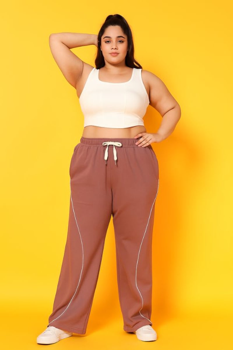 PockMAN Women Mauve Curve Pipping Wide Leg Comfort Joggers - Image 3
