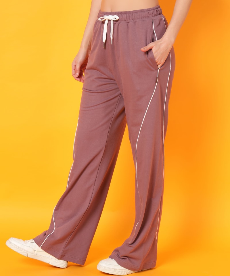 PockMAN Women Mauve Curve Pipping Wide Leg Comfort Joggers - Image 4