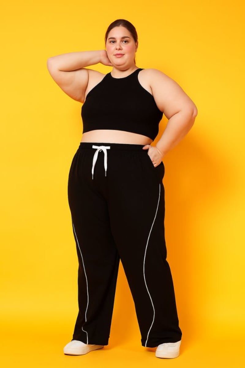 PockMAN Women Black Curve Pipping Wide Leg Comfort Joggers - Image 3