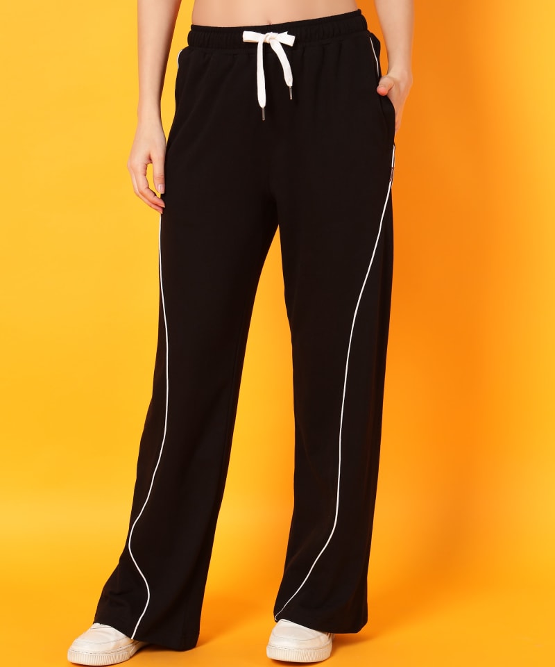 PockMAN Women Black Curve Pipping Wide Leg Comfort Joggers - Image 4