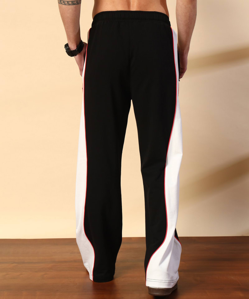 PockMAN Men Black & White Curve Pipping Wide Leg Comfort Joggers - Image 6