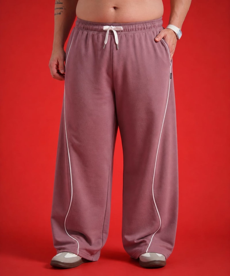 PockMAN Men Mauve Curve Pipping Wide Leg Comfort Joggers - Image 3