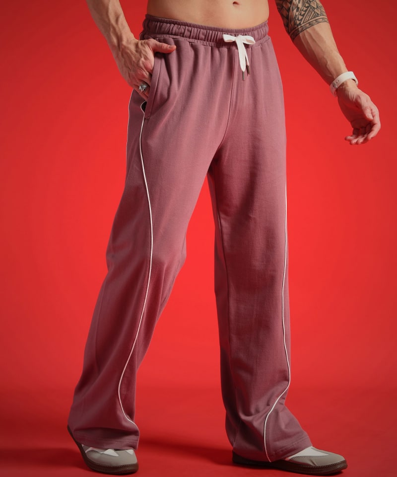 PockMAN Men Mauve Curve Pipping Wide Leg Comfort Joggers - Image 4
