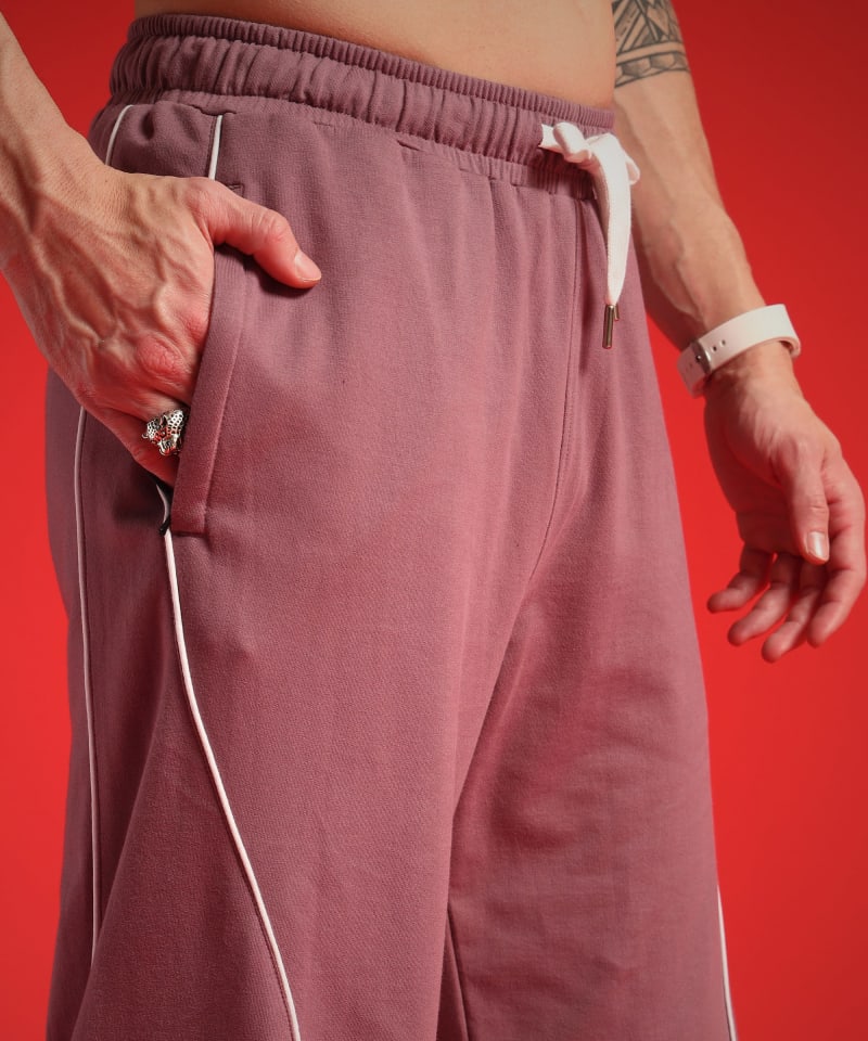 PockMAN Men Mauve Curve Pipping Wide Leg Comfort Joggers - Image 6