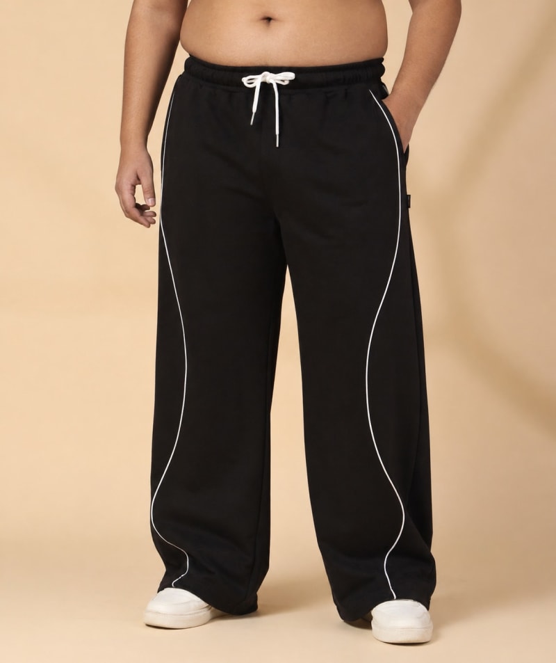 PockMAN Men Black Curve Pipping Wide Leg Comfort Joggers - Image 3