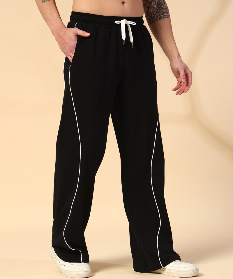 PockMAN Men Black Curve Pipping Wide Leg Comfort Joggers - Image 4