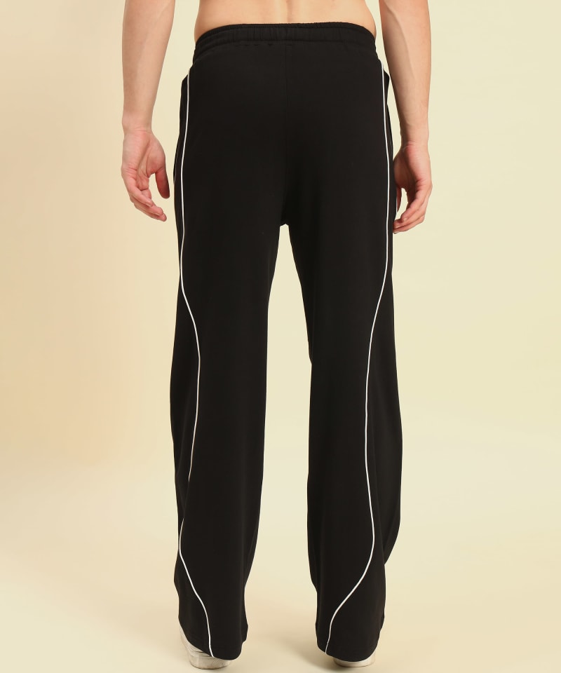 PockMAN Men Black Curve Pipping Wide Leg Comfort Joggers - Image 5