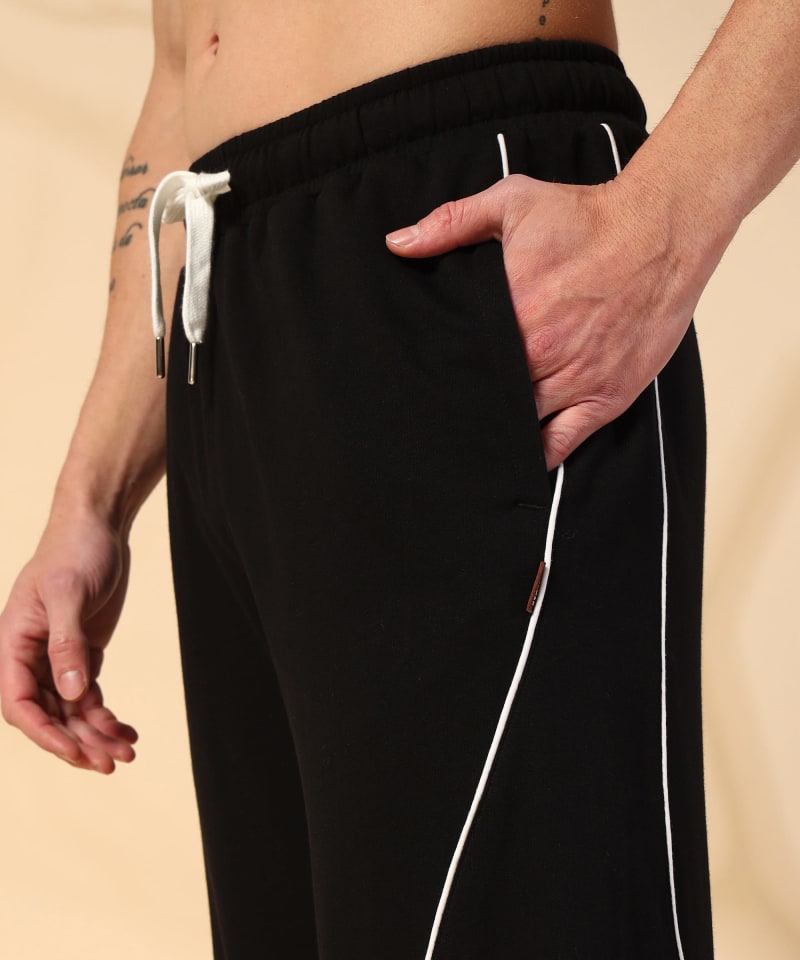 PockMAN Men Black Curve Pipping Wide Leg Comfort Joggers - Image 6