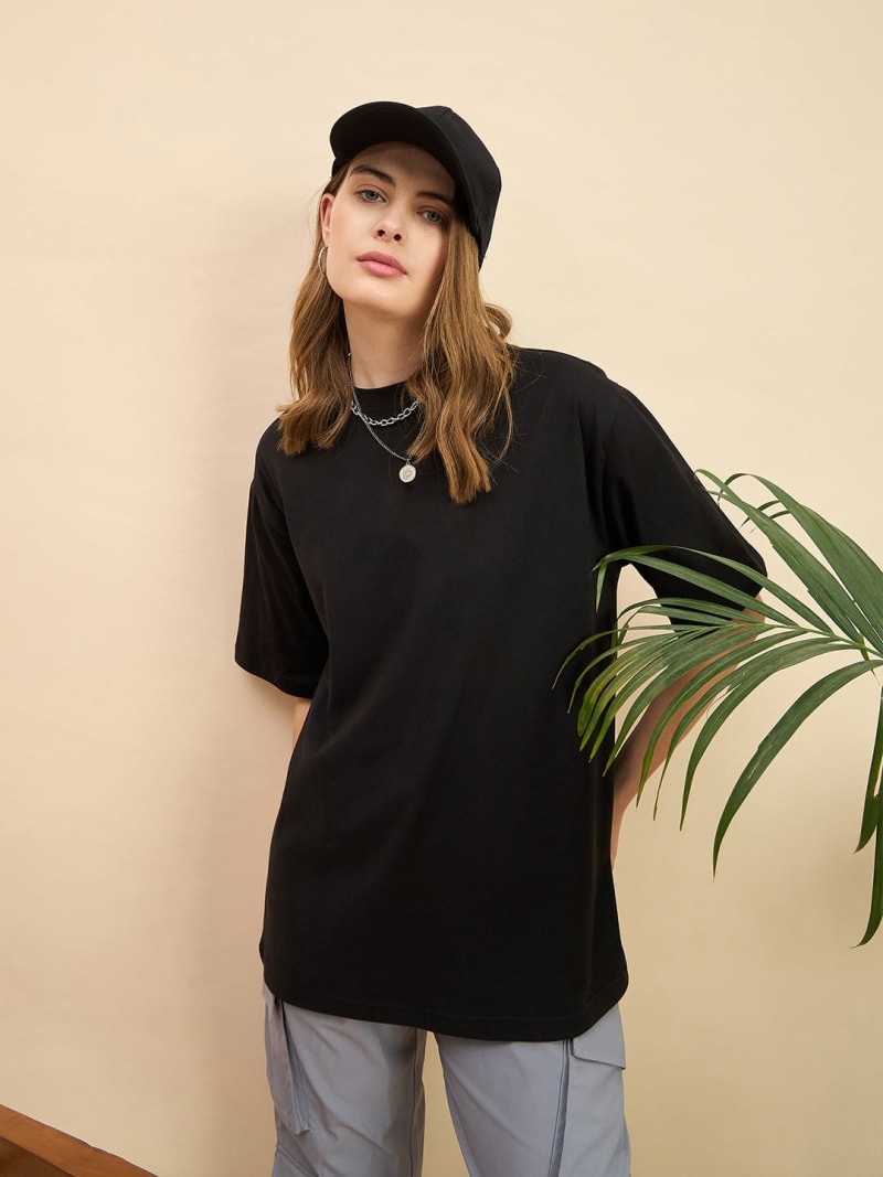 PockMAN Oversized Solid Cotton Terry Classic Black Tshirt - Image 2