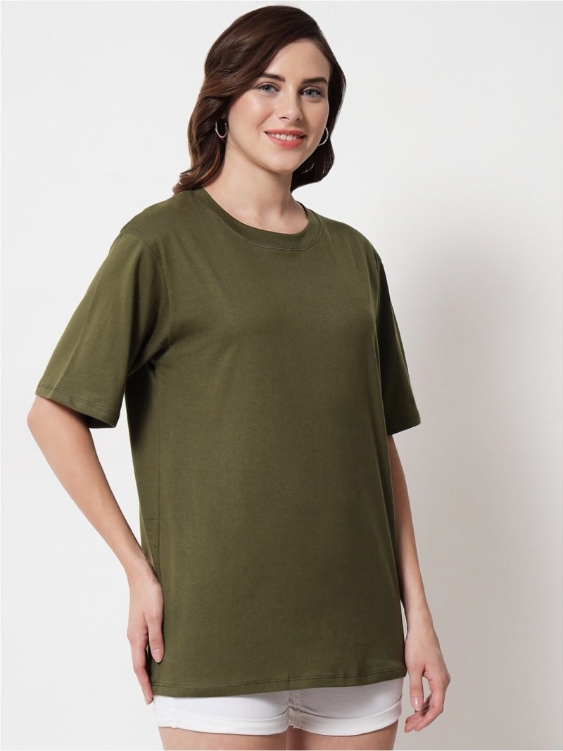 PockMAN Oversized Solid Cotton Terry Classic Dark Olive Tshirt - Image 3
