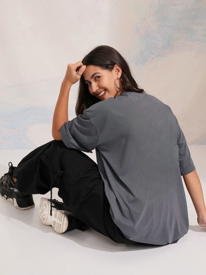 PockMAN Oversized Solid Cotton Terry Classic Charcoal Grey Tshirt - Image 6