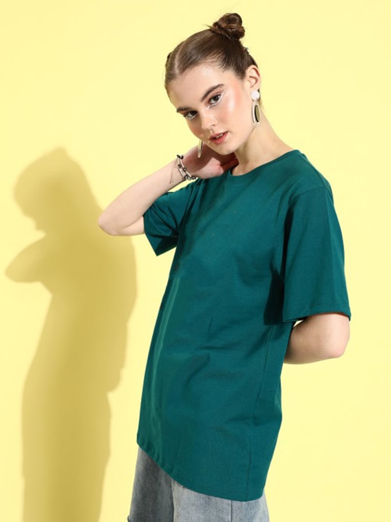 PockMAN Oversized Solid Cotton Terry Classic Bottle Green Tshirt - Image 2