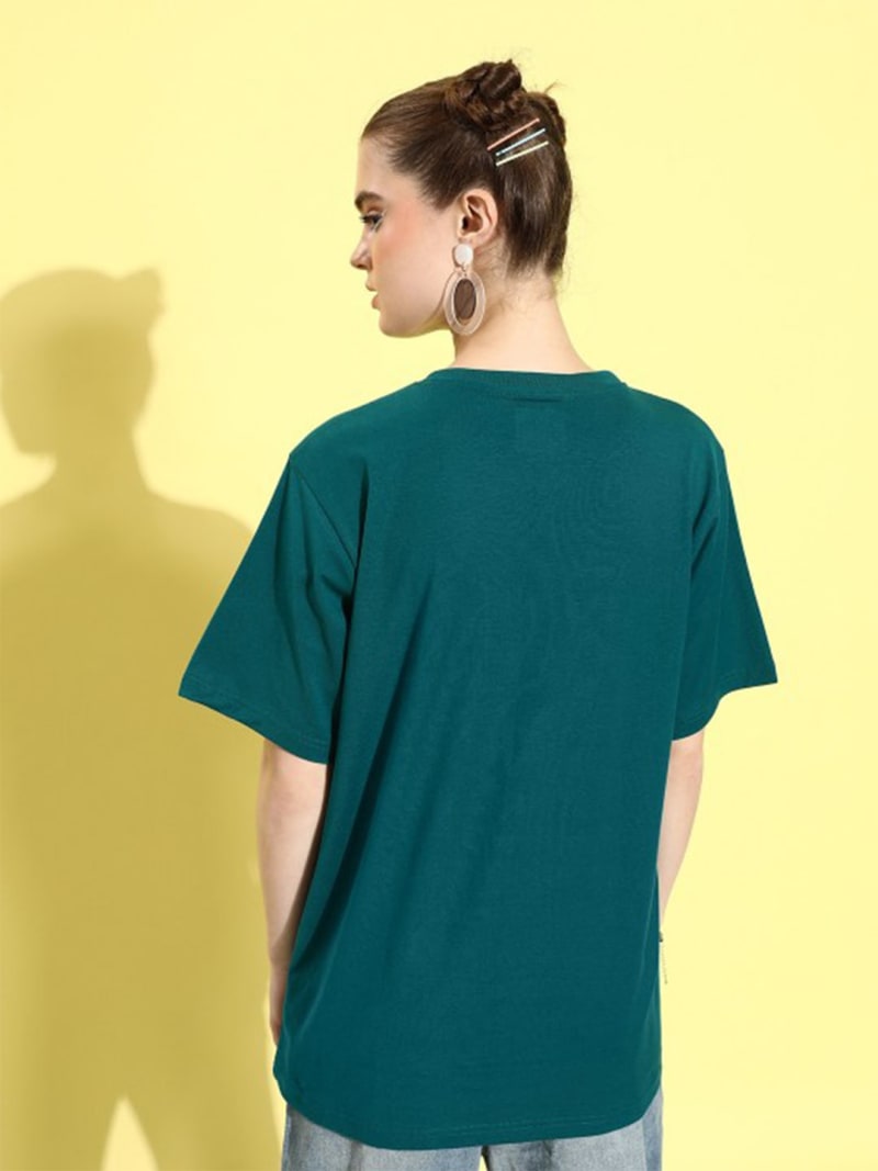 PockMAN Oversized Solid Cotton Terry Classic Bottle Green Tshirt - Image 4