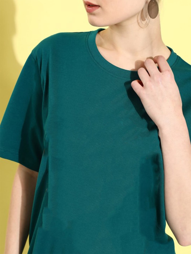 PockMAN Oversized Solid Cotton Terry Classic Bottle Green Tshirt - Image 5
