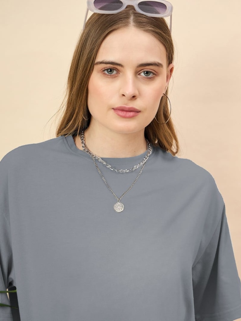 PockMAN Oversized Solid Cotton Terry Classic Light Grey Tshirt - Image 5