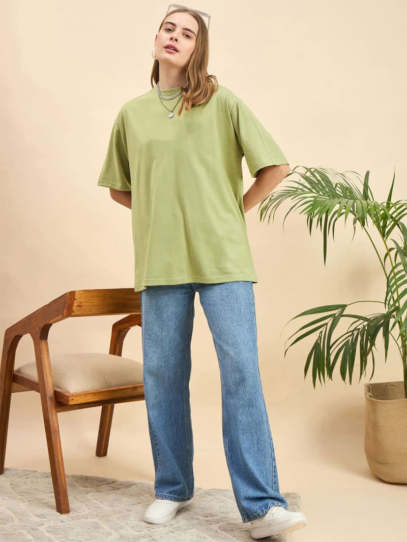 PockMAN Oversized Solid Cotton Terry Classic Dull Green Tshirt - Image 4