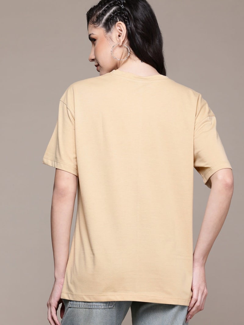 PockMAN Oversized Solid Cotton Terry Classic Fawn Beige Tshirt - Image 5