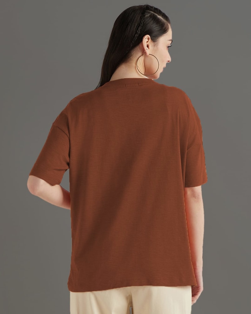 PockMAN Oversized Solid Cotton Terry Classic Brown  Tshirt - Image 4