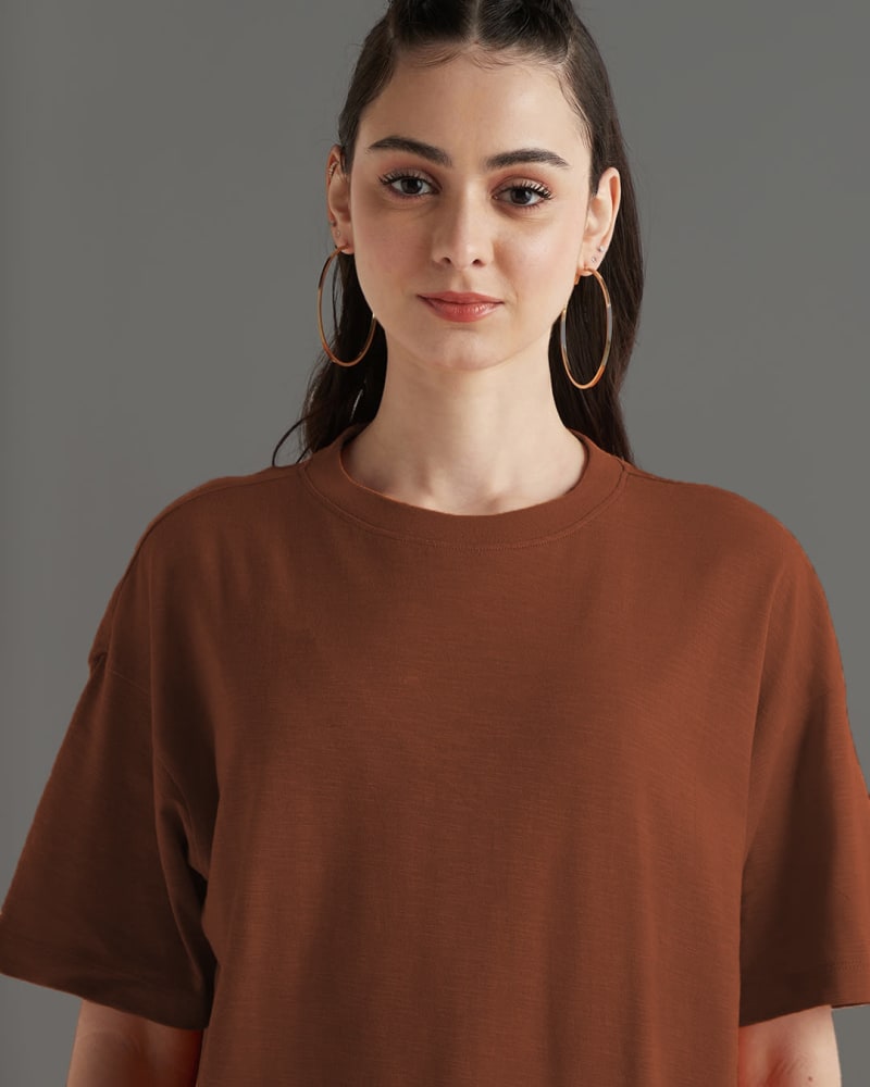 PockMAN Oversized Solid Cotton Terry Classic Brown  Tshirt - Image 5
