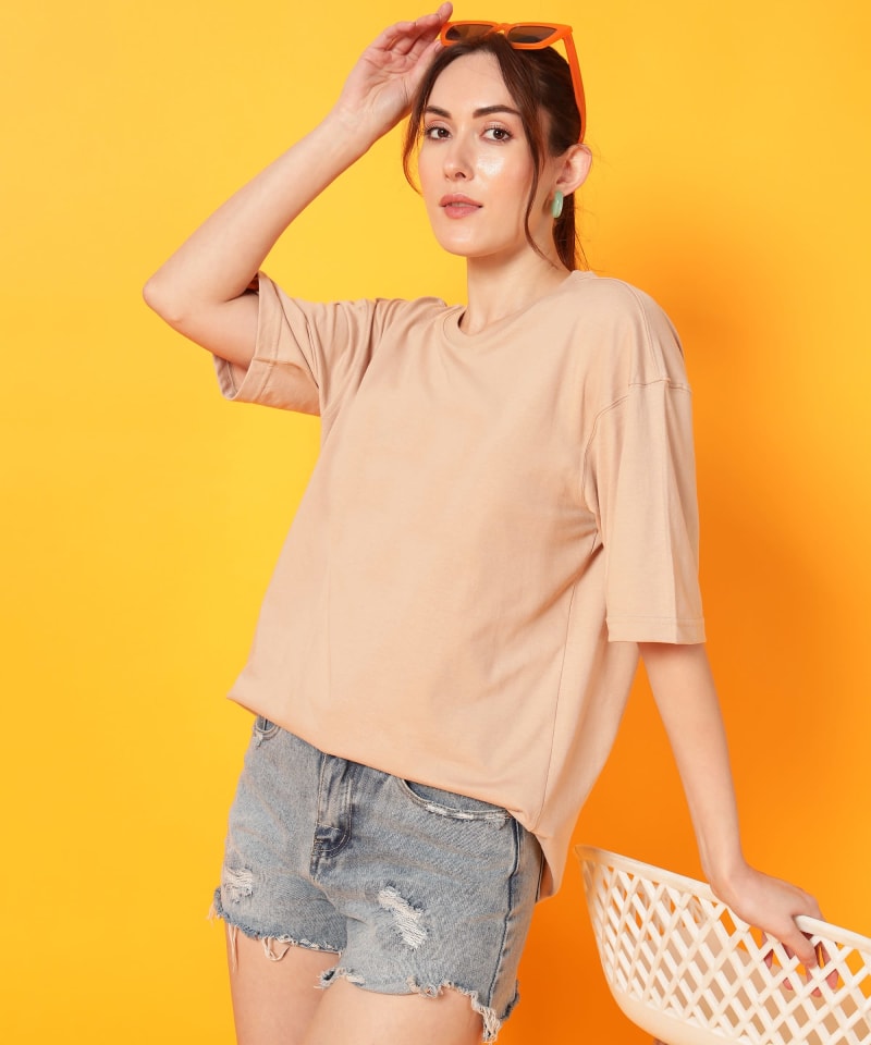 PockMAN Oversized Solid Cotton Terry Classic Desert Sand Tshirt