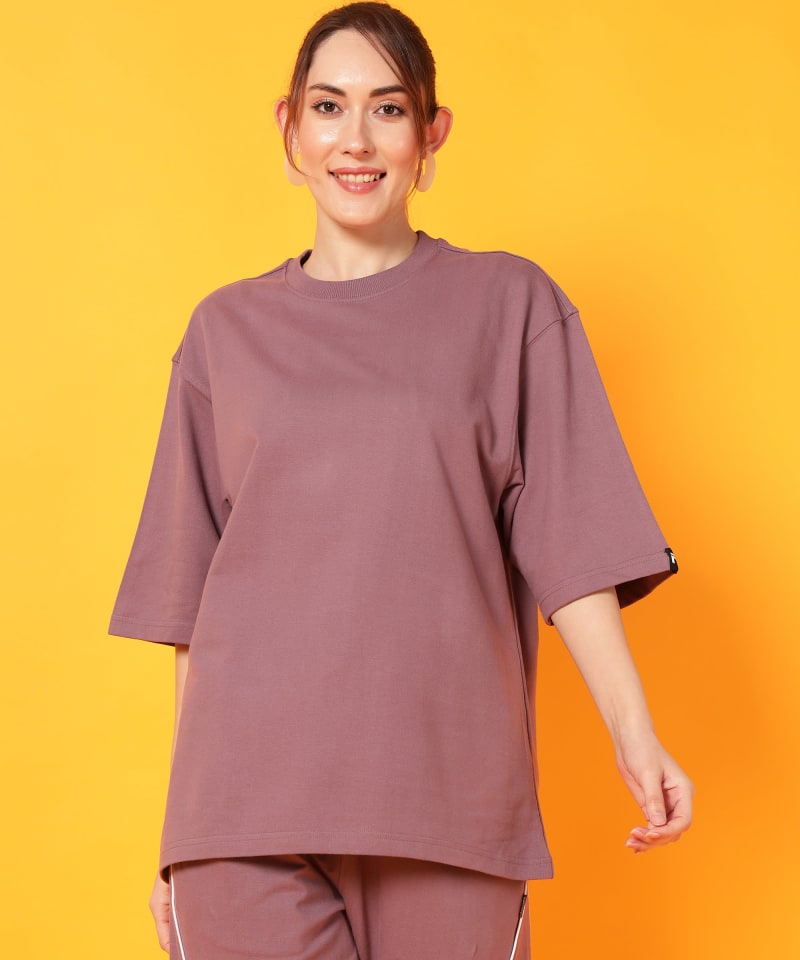 PockMAN Oversized Solid Cotton Terry Classic Mauve Tshirt