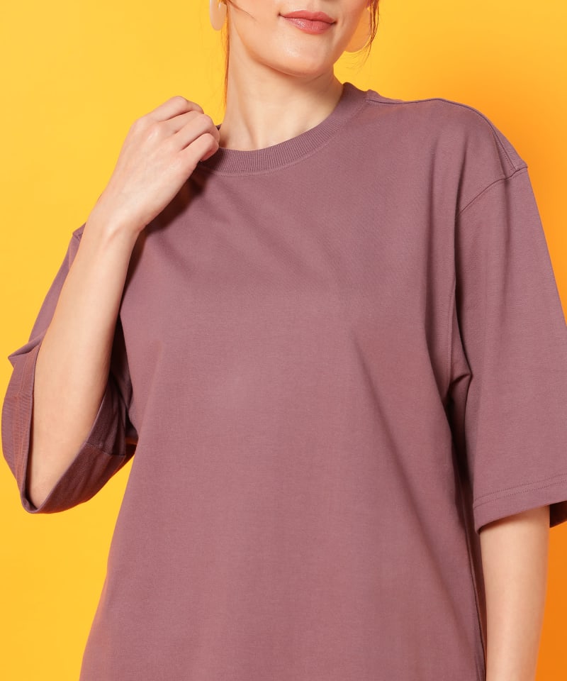 PockMAN Oversized Solid Cotton Terry Classic Mauve Tshirt - Image 6