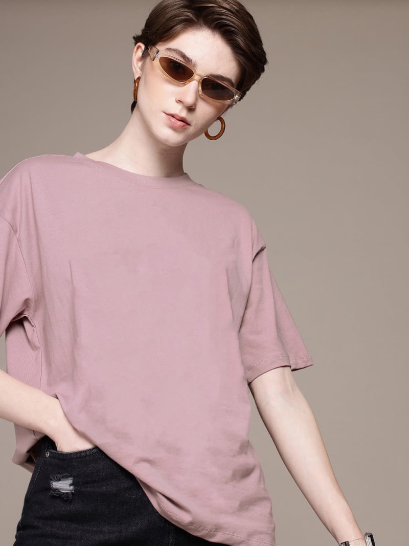 PockMAN Oversized Solid Cotton Terry Classic Dusty Lavender Tshirt