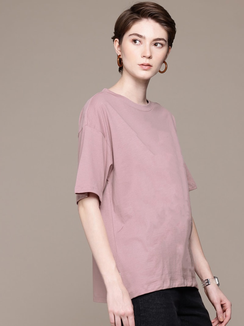 PockMAN Oversized Solid Cotton Terry Classic Dusty Lavender Tshirt - Image 2