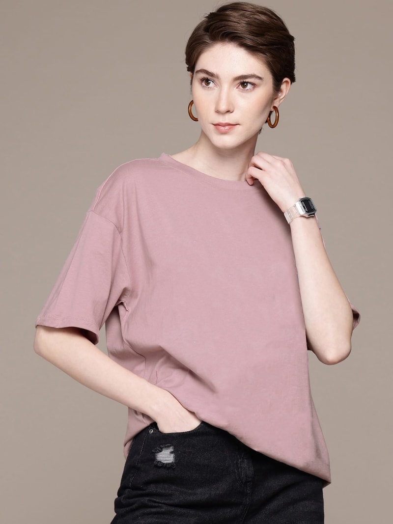 PockMAN Oversized Solid Cotton Terry Classic Dusty Lavender Tshirt - Image 3