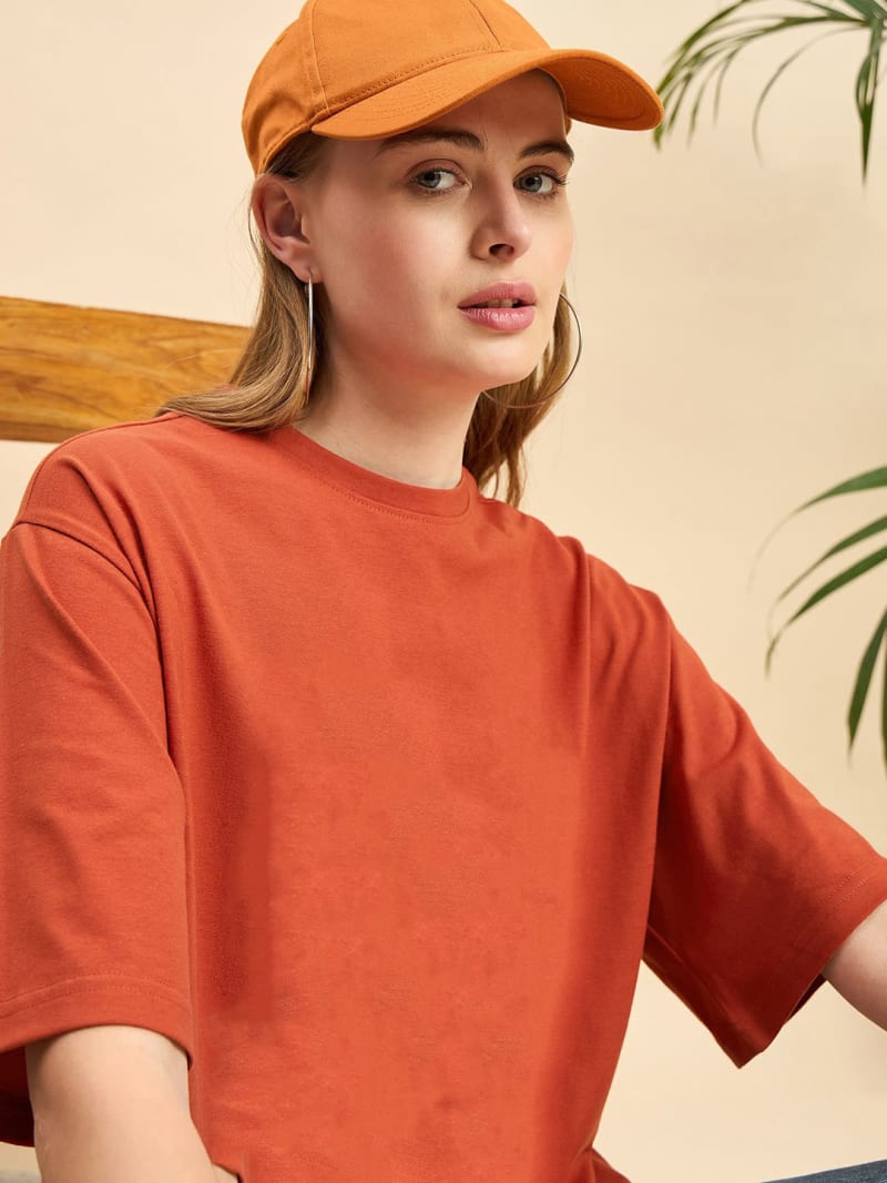 PockMAN Oversized Solid Cotton Terry Classic Rust Red Tshirt - Image 5