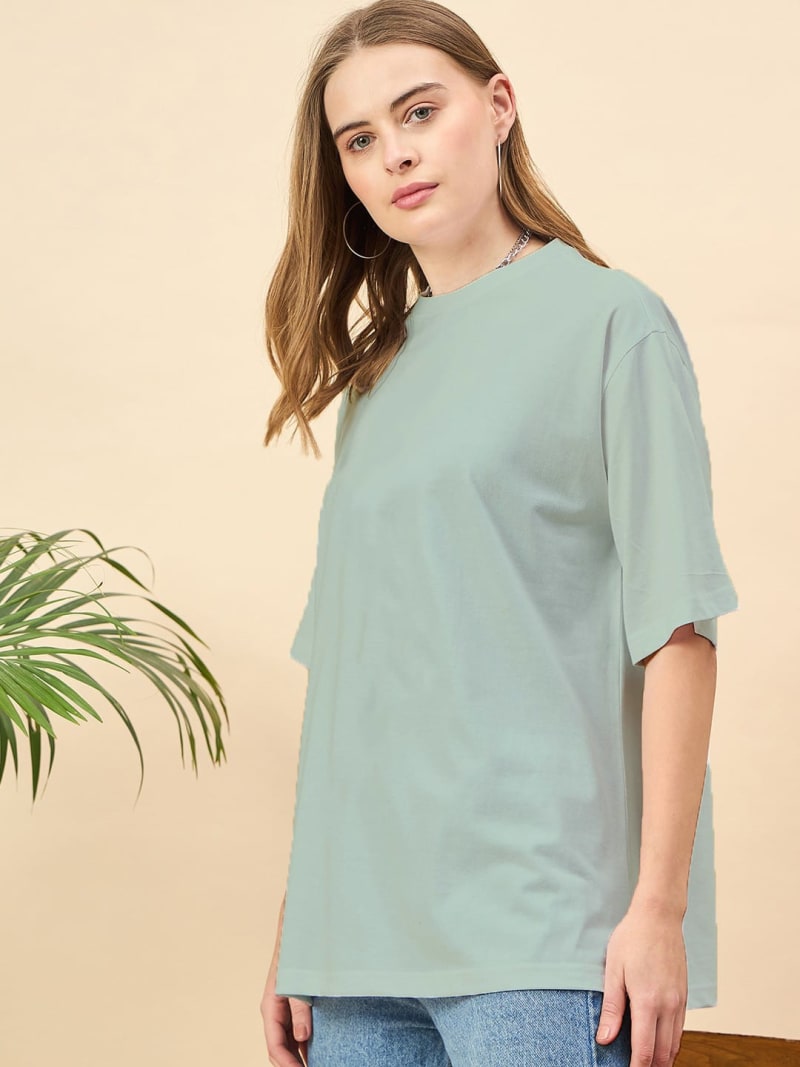 PockMAN Oversized Solid Cotton Terry Classic Greyish Teal Tshirt - Image 3