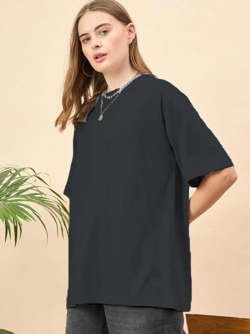 PockMAN Oversized Solid Cotton Terry Classic Dark Grey Tshirt - Image 2