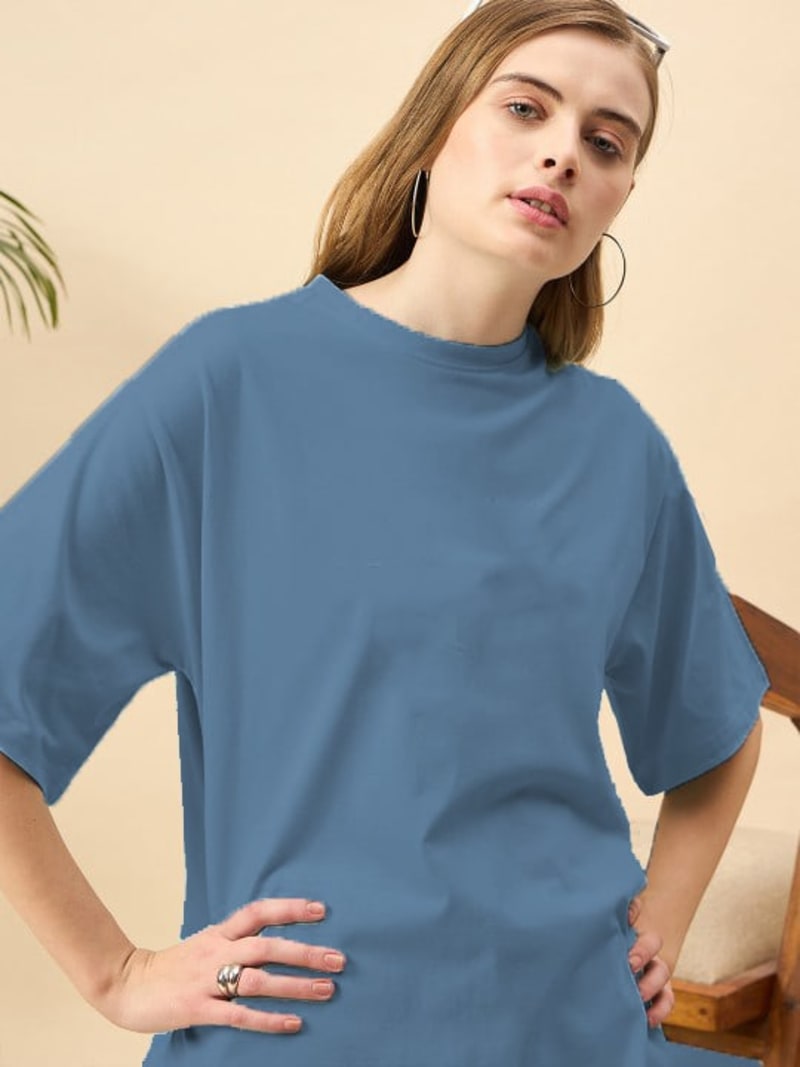 PockMAN Oversized Solid Cotton Terry Classic Moonstone Blue Tshirt - Image 6