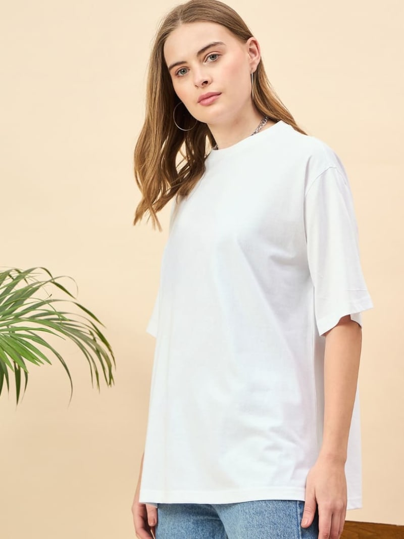 PockMAN Oversized Solid Cotton Terry Classic Off White Tshirt - Image 3